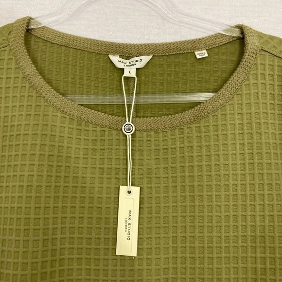 New Max Studio Green Crew Neck Waffle Textured Knit Relaxed Fit Top Large - Picture 3 of 12